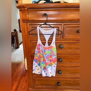 Workshop Rainbow Heart Racerback Tank Top Size M Boho Graphic